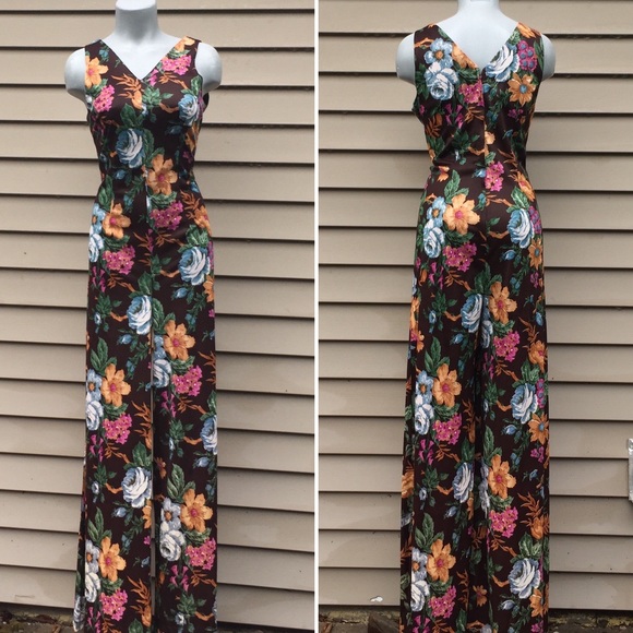 Vintage Pants - 70s vintage wide leg floral jumpsuit